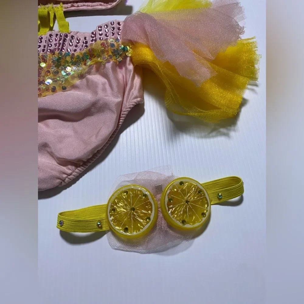 Glamour custom solo sassy dance costume pink lemonade rhinestone LC child